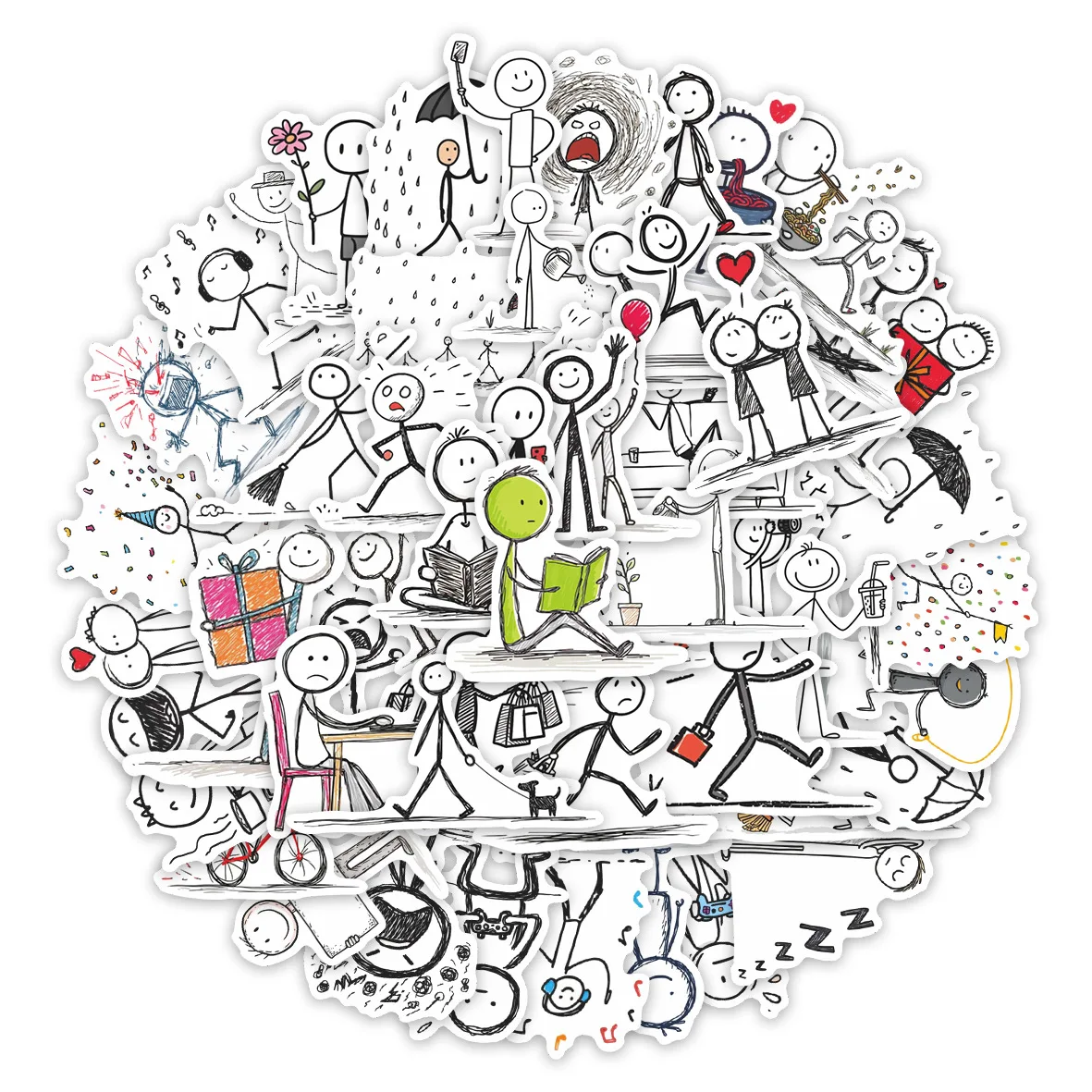 

57pcs Stick Figure Scene Graffiti Stickers Waterproof Diy Decals For Phone Laptop Ipad Notebook Water Bottle Thermos Decor