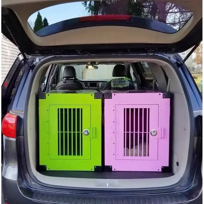 Large Aluminum Alloy Dog Crate Button Foldable Breathable Sturdy Cage for Car Transport Double Carrier Partition Wall Houses