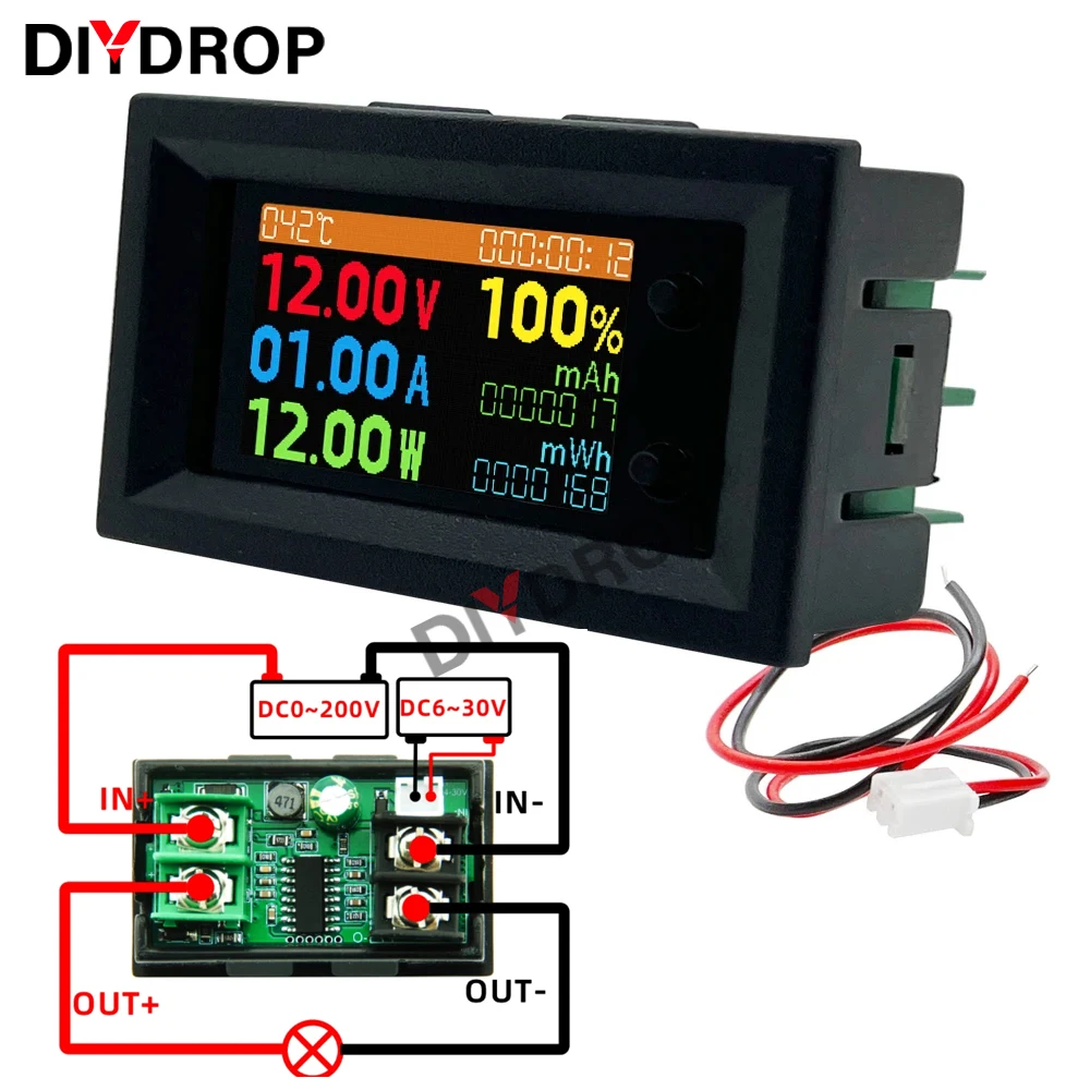 

DC 0-200V 20A Digital Voltmeter Ammeter 8in1 Multifunction Tester IPS LCD Voltage Current Power Energy Test Meter