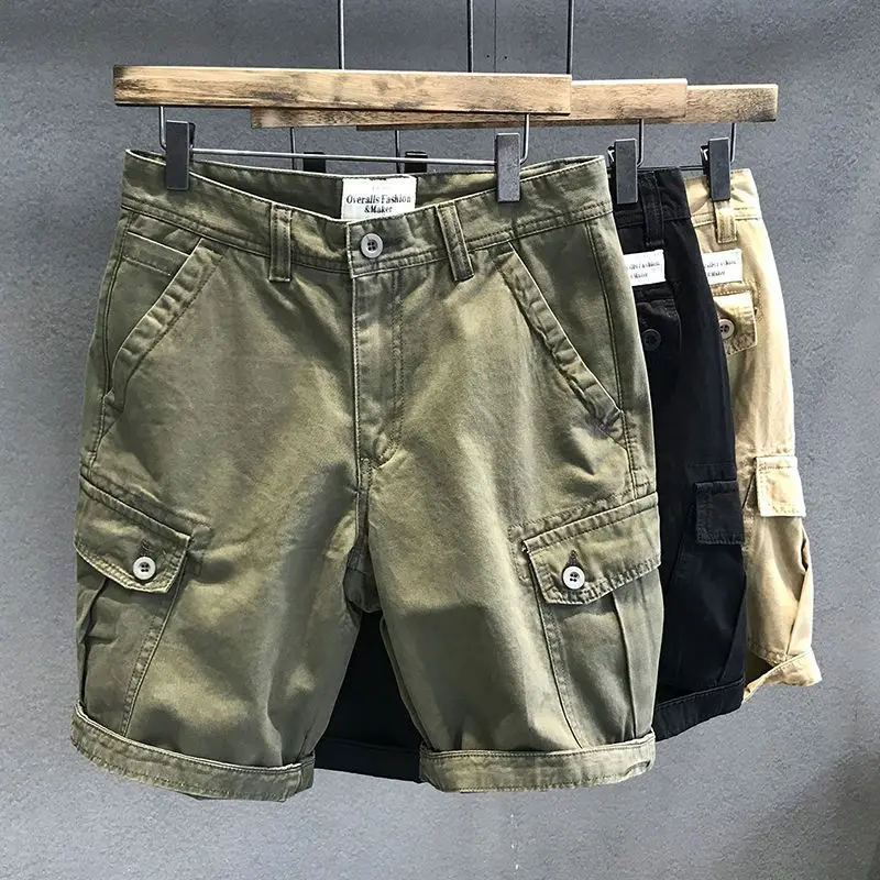 Pantalones cortos Cargo con múltiples bolsillos para hombre, ropa de calle alta, Vintage, Harem, cinco centavos, pantalones cortos casuales, pantalones de chándal