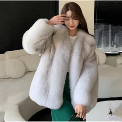 2023 Fashion Natural Silver Fox Fur Coat Women Fox fur Coat Black Real Fox Whole Skin Fur Winter Thick Soft Warm Fox Fur Jacket