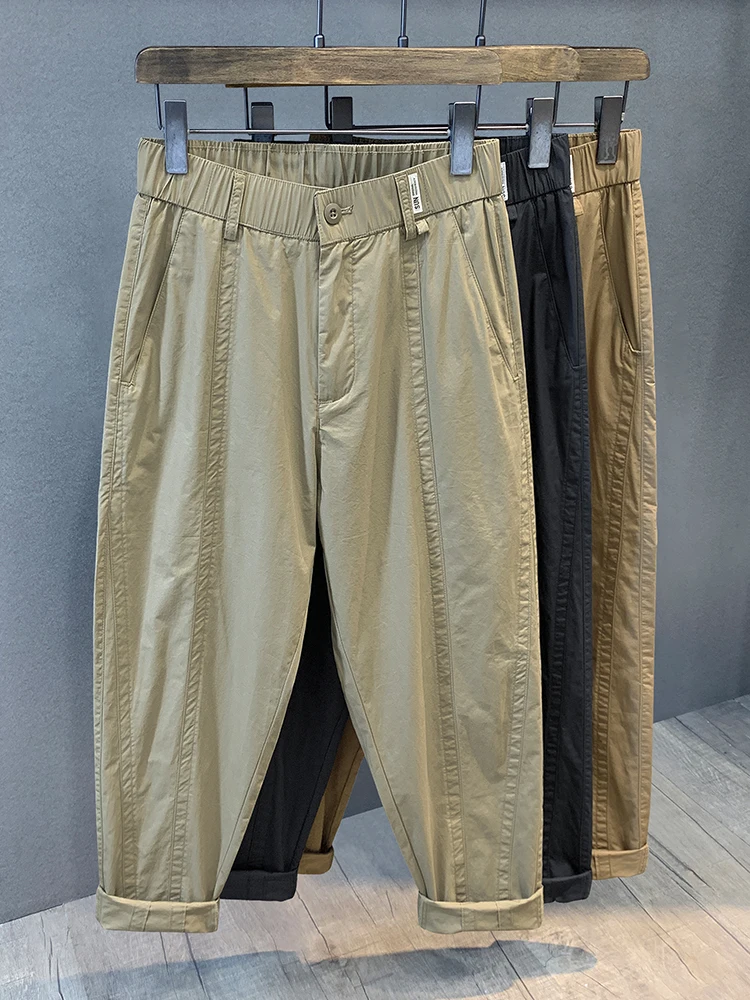 

Легкие дышащие мужские хлопковые брюки прямого кроя, повседневные летние свободные рабочие брюки, брюки-карго, модный бренд Harajuku