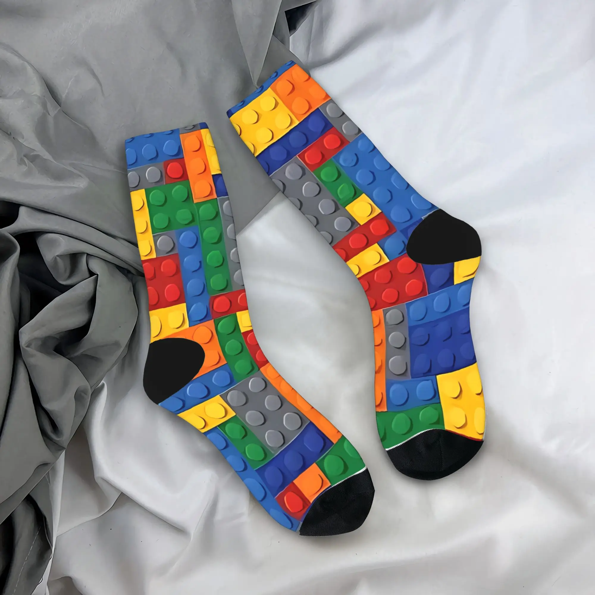 Colorful Building Blocks Brick Pattern Socks Custom Stockings Non Skid Men Socks Comfortable Autumn Novelty Outdoor Sports Socks