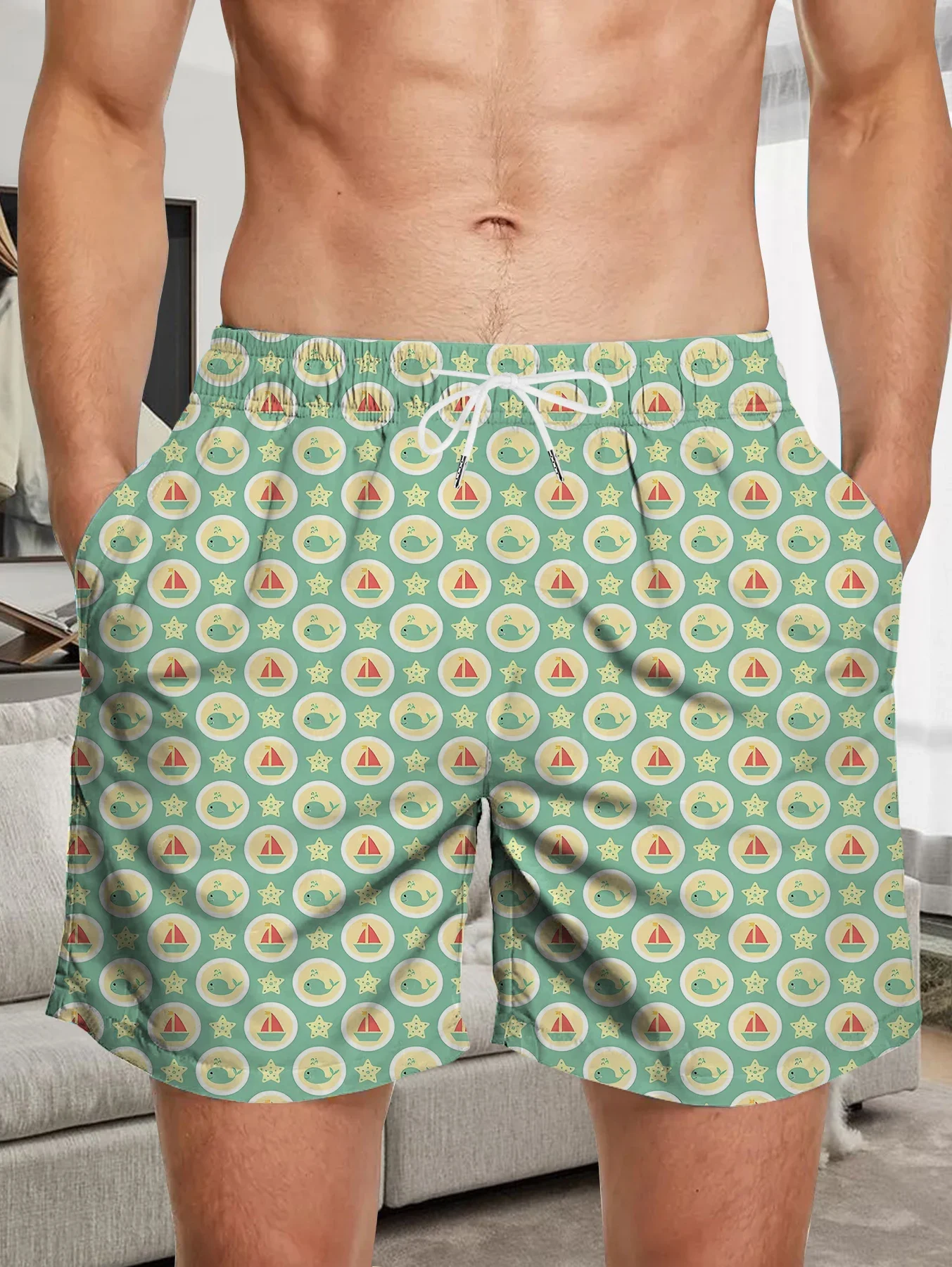 

Fashion Digital Full Print Beach Pants Men Lightweight Quick Dry Casual Shorts