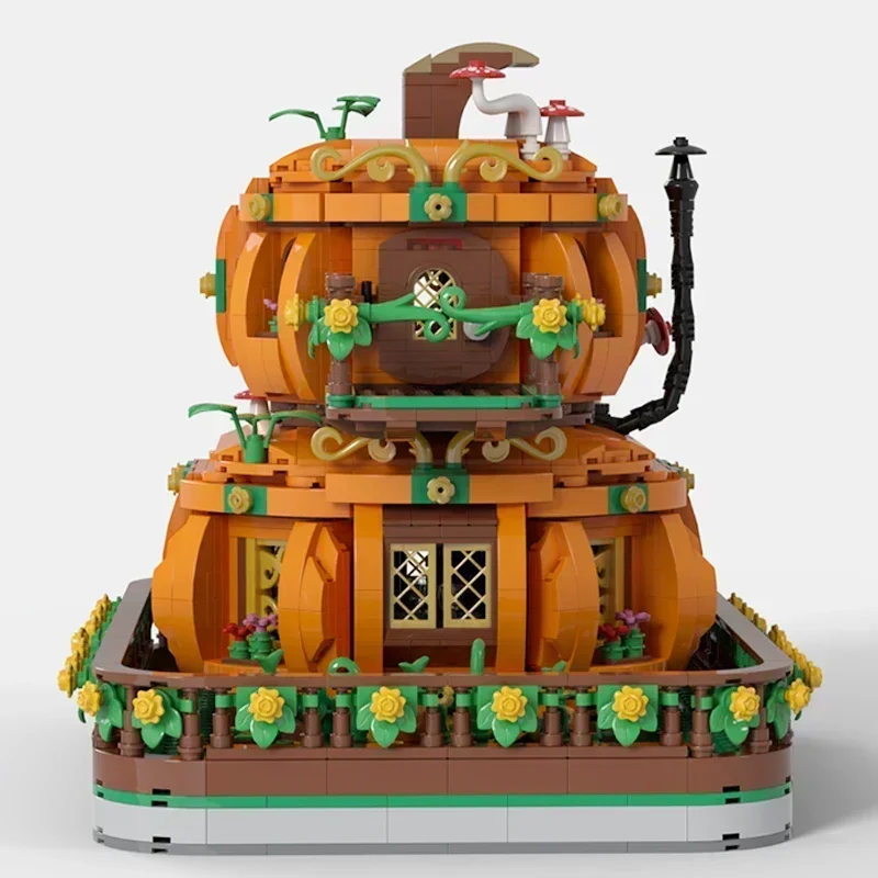 모듈 형 스트리트 뷰 모델 Moc 빌딩 벽돌 2 층 호박 하우스 기술 블록 선물 크리스마스 장난감 DIY 세트 조립