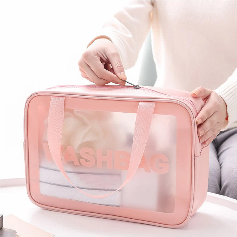 PU Transparent Three Piece Makeup Bag Wash Bag Large Capacity PVC Waterproof Swimming Fitness Portable Storage Bag