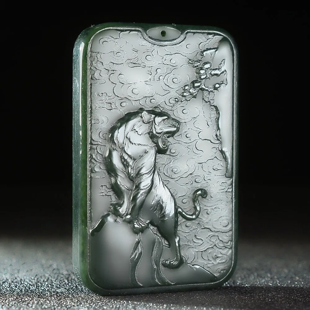 

Natural Nephrite Green Jade Tiger Pendant Necklace Men Women Fine Jewelry Genuine Chinese Hetian Jades Tiger Charms Lucky Amulet