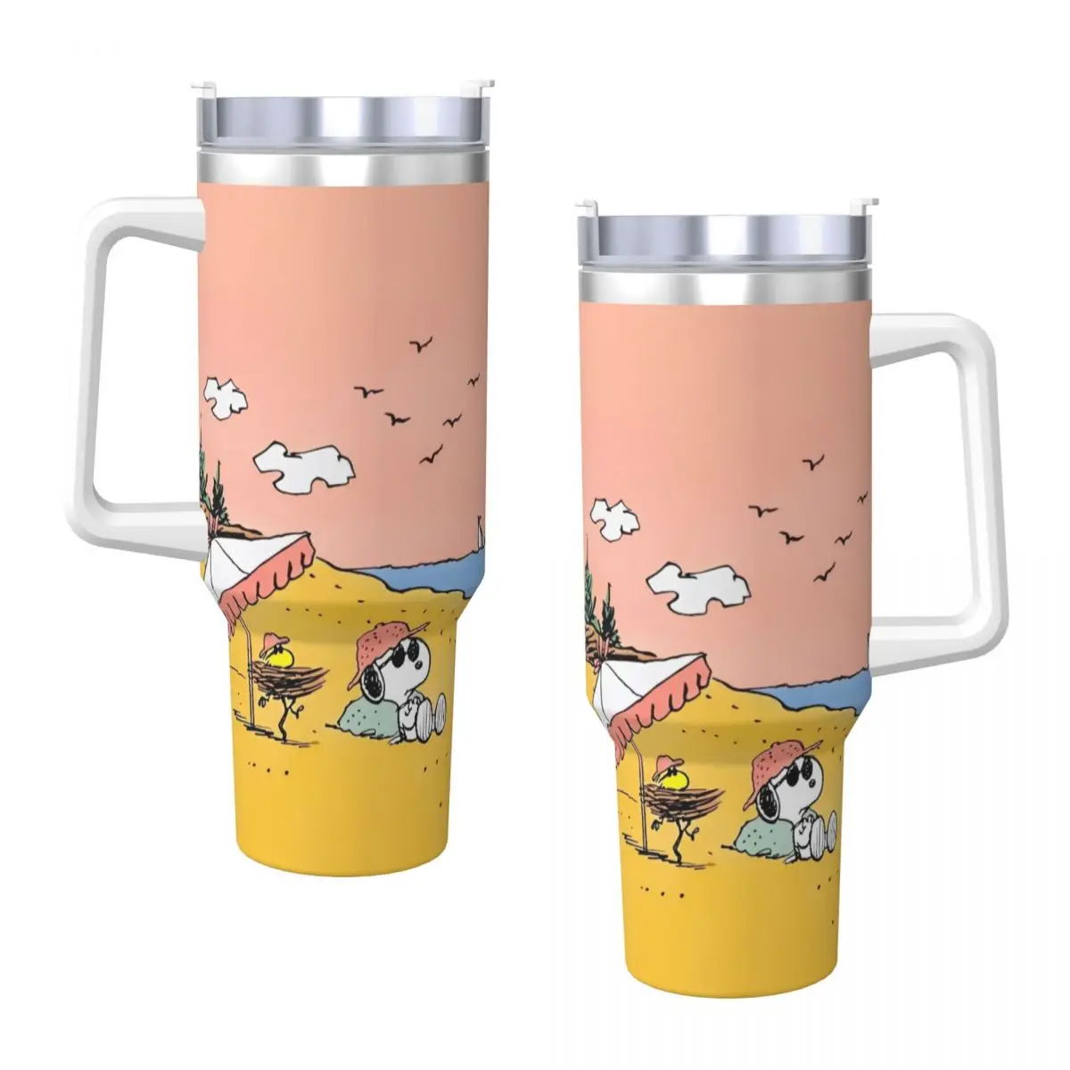 Cute Snoopy Cartoon Tumbler Cold and Hot Water Bottle Leakproof Stainless Steel Thermal Mug Custom DIY Camping Mugs Cup