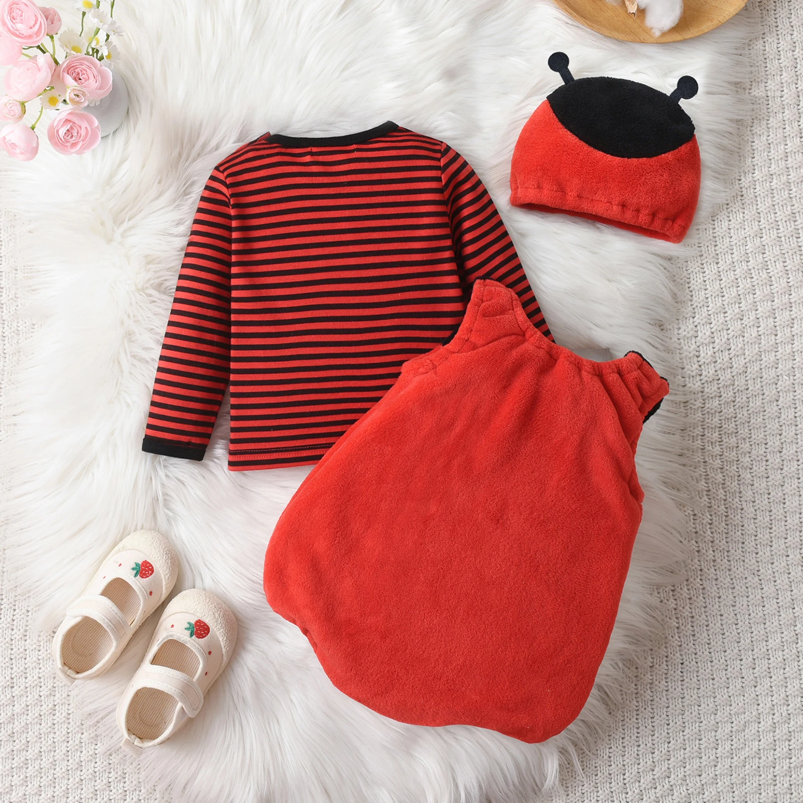 

Костюм божьей коровки Tregren для младенцев, полосатая футболка с длинными рукавами, комбинезон и шляпа, одежда на Хэллоуин для маленьких девочек и мальчиков