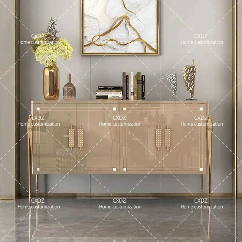 Modern Simple Light Luxury Entrance Hall Cabinet Living Room Partition Dining Sideboard Solid Wood Locker Baking Paint Finish