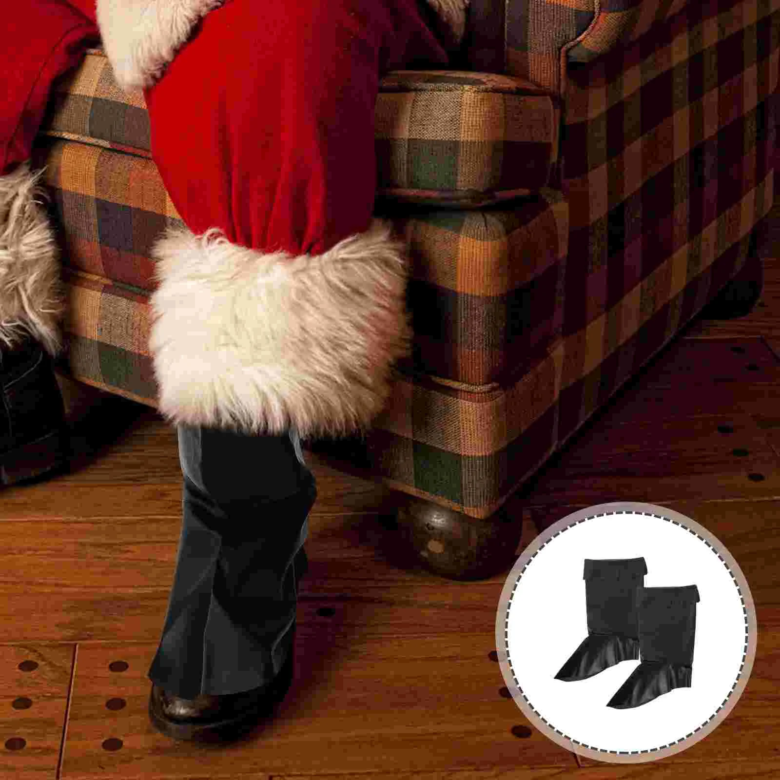 Santa Boot Covers (black) Claus Cosplay Costume Props for Outfit Accessory Sock Shoes Christmas Decorations Pu