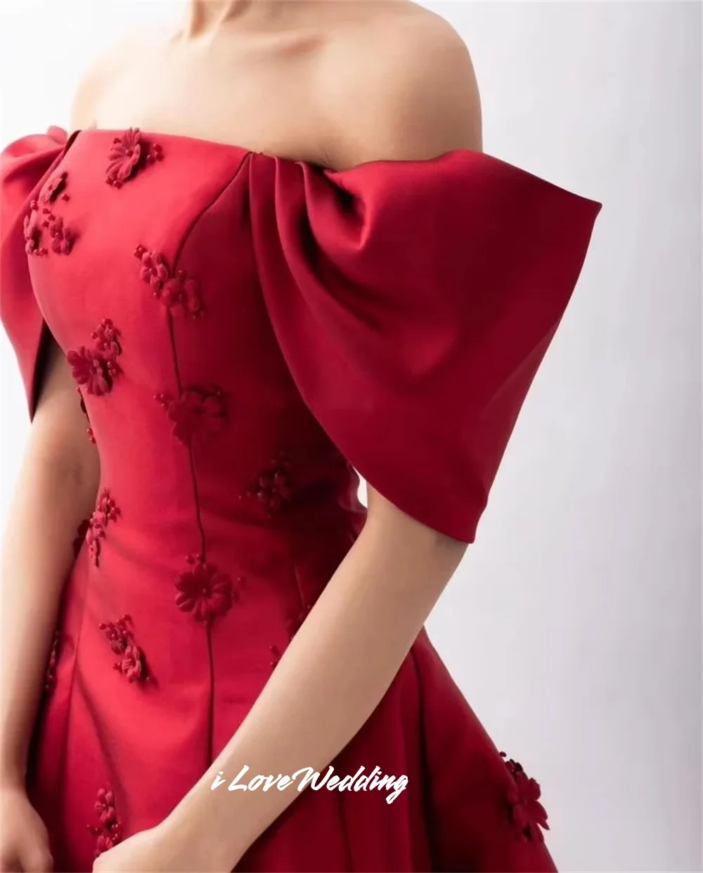 Red Strapless Prom Dresses 2025 Satin Off Shoulder 3D Flower A-Line Floor-Length Evening Dress Wedding Party Dresses Customized