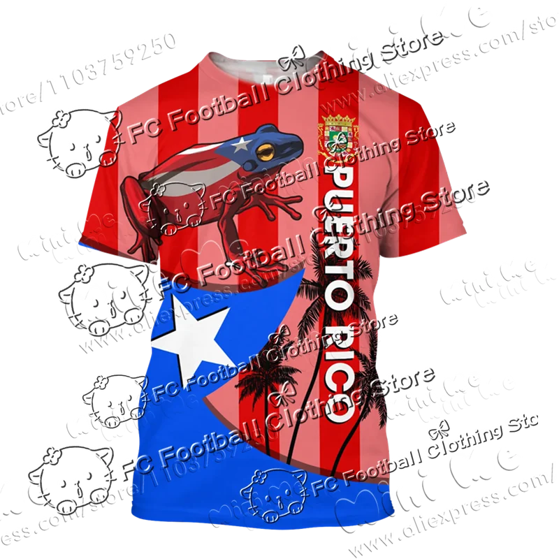 

Puerto Rico Flag Printed T-shirt Men Women Street Fashion Crew Neck T Shirts 3D Printed Frog Skeleton Pattern Trendy Tee Top