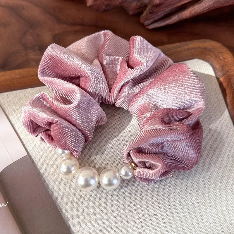 Retro Luxury Velvet Pearl Hair Scrunchies High Elastic Headbands for Womens Elegant Hair Band Female Ties Ponytail Head Rope New