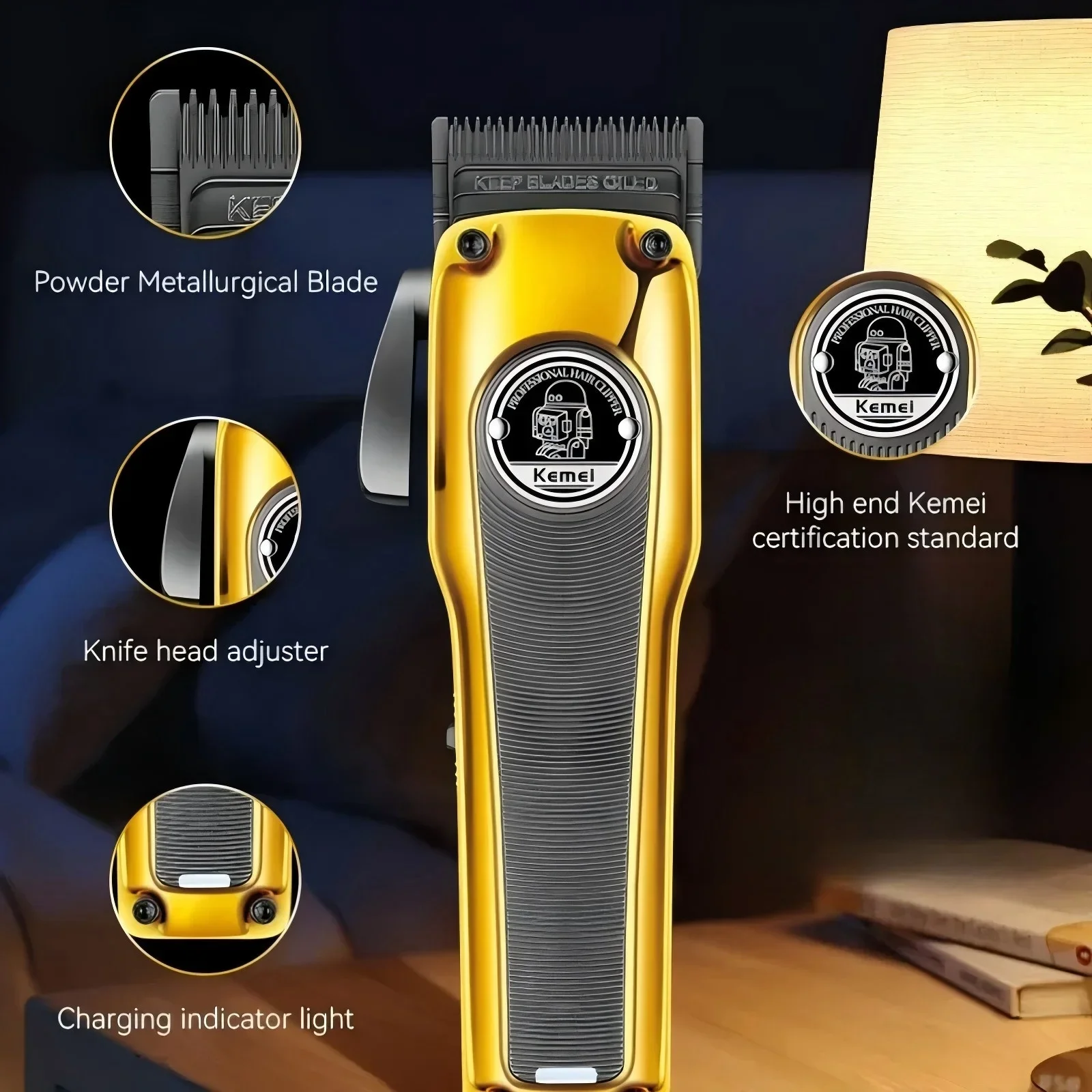 Kemei KM-1826 Professioneller kabelloser elektrischer wiederaufladbarer elektrischer Friseur aus Metall für Herren, Blonde Barber, Rasierer, Trimmer, Haarschneidemaschine – Detail 7