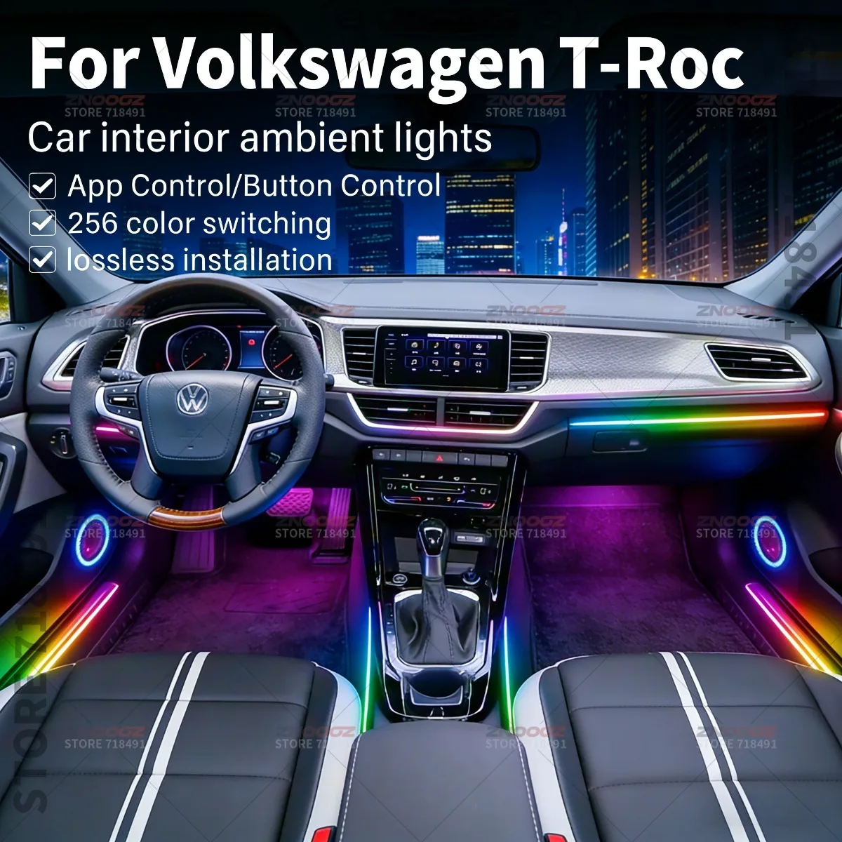 22in1 RGB Car Interior Acrylic Car Ambient Lights RGB Hidden Acrylic Strip Decoration Atmosphere Accessories For VW T-Roc
