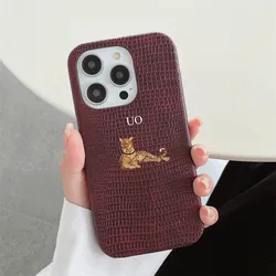 Personalise Initial Name Lizard Leopard Leather Case For Iphone 11 12 13 14 15 16promax 14 15 Plus Xs Luxury Lizard PU Hard Case