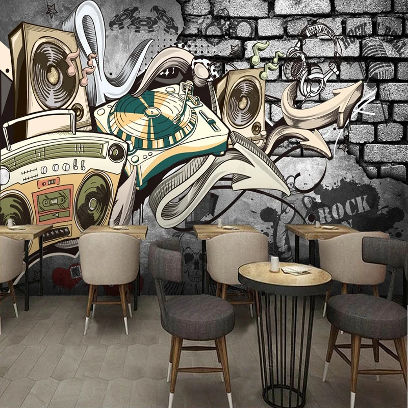 

European Retro Hip Hop Street Graffiti Murals Wallpaper Bar KTV Bedroom Art Wall Cloth Waterproof Eco-Friendly Papel De Parede