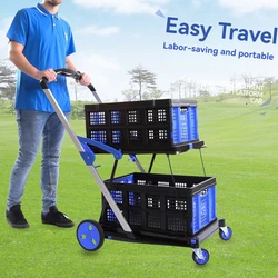 1 Basket/2 Baskets/3 Baskets New Double Decker Folding Carts Lightduty Aluminum Shopping Carts With Storage Crate