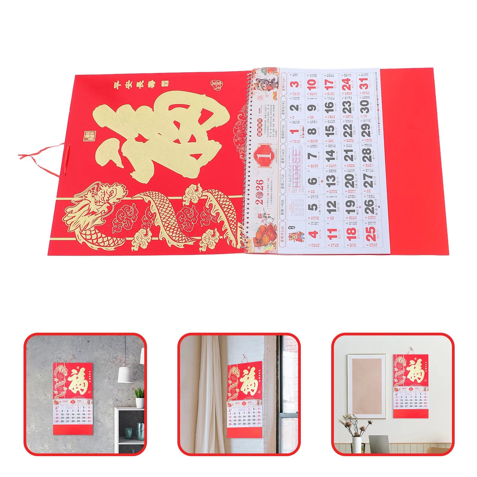 

2026 Chinese Wall Calendar Traditional Design Foil Fu Character Lunar New Year Home Office Decoration Horse Calendar