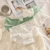 5Pcs/set Pure Cotton Sweet Bow Lace Women Panties Mid-Waist Girls Briefs Floral Underpants Soft Shorts Sexy Female Lingeries