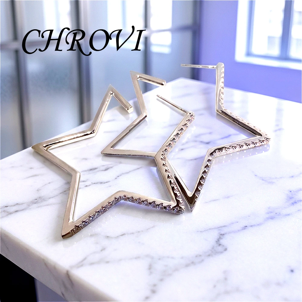 Fashion 925 Sterling Silver Versatile Large Earrings for Women-Five-Pointed Star Exaggerated Ear Adornment Star-Shaped Ear Studs