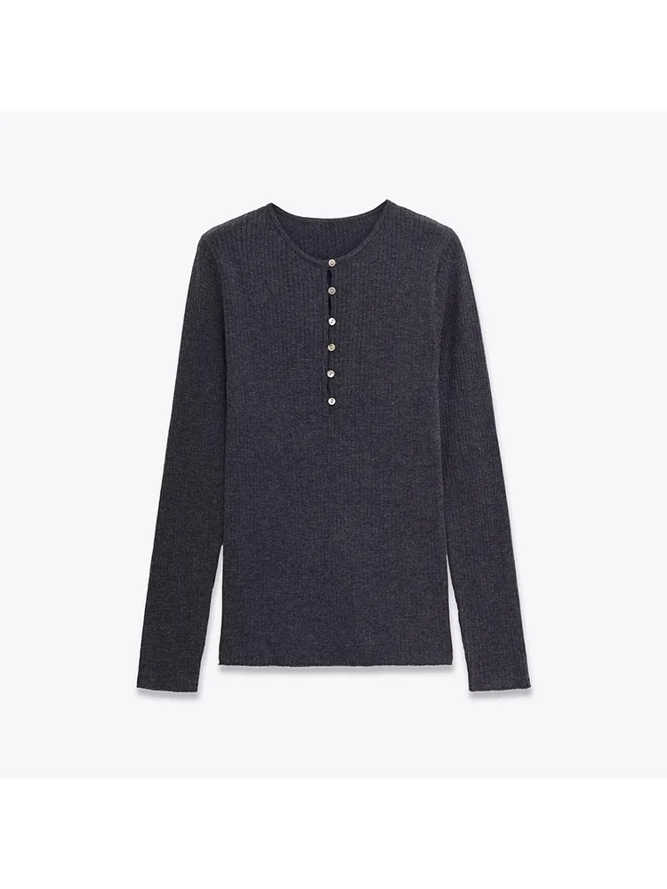 

Women 2025 Winter New Knitted Hollow out Long Sleeve round Neck Base Shirt Women's Top Thin Suitable Pullover