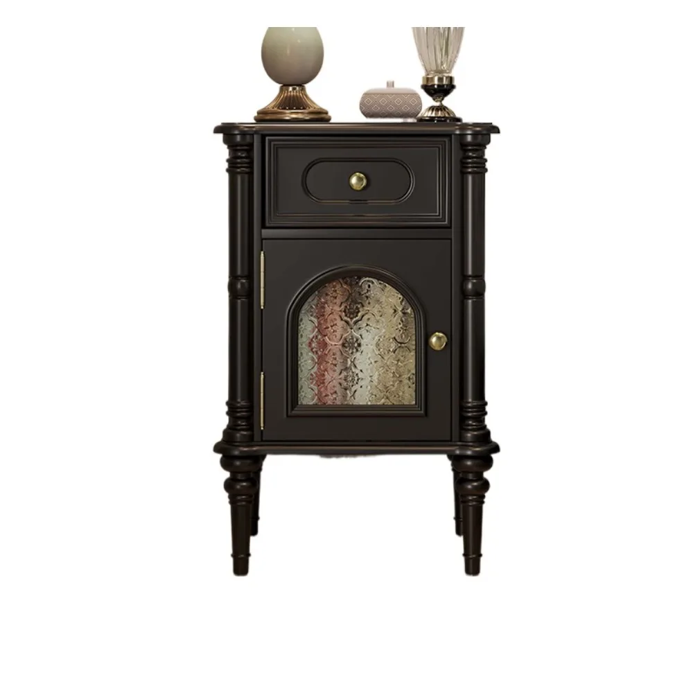 

Solid wood bedside table small bedroom black retro bedside storage cabinet