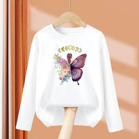 Children Long Sleeved T-shirt Butterfly Girl Fashion Top Spring Cotton Clothes Girls Butterfly Printed Tshirt 3-14T