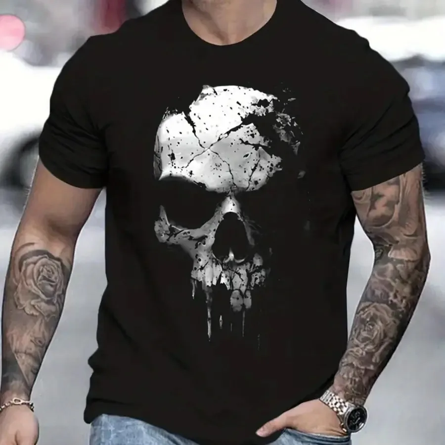 Men'S 3D Skull Graphic Tee Jpg Men'S Plus Size Retro Tee Comfortable Daily Wear Shirt for Gym, Travel, And Casual Outfits Plus