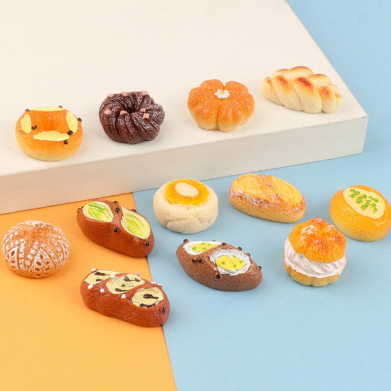 Conjunto de sobremesa de pão em miniatura para casa de bonecas, 5 peças escala 1/12, acessórios de comida de cozinha para decoração de casa de boneca e brinquedos de simulação