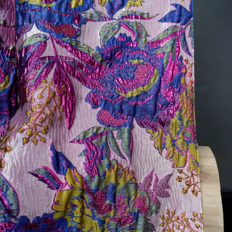 Purple Floral Metallic Embossed Jacquard Fabric Handmade Sewing Home Court Style Suit Dress Designer Textile Crafts Materials