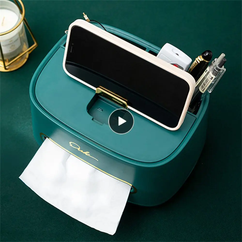 กล่องเก็บผ้าเช็ดปากผู้ถือรีโมทคอนโทรลเก็บกล่องกระดาษทิชชูสร้างสรรค์สีเขียว/สีขาว Hps กล่องเก็บเดสก์ท็อปตกแต่งบ้าน