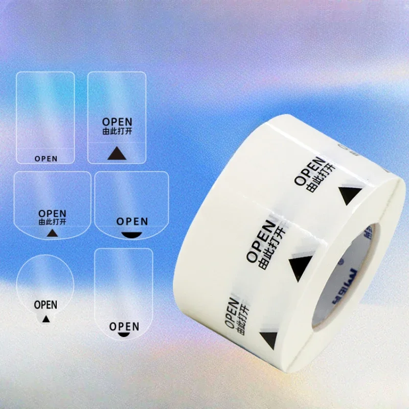 Transparent Easy To Tear Off Adhesive Packaging Box Sealing Sticker Spacer Adhesive Plastic High Viscosity Waterproof OPEN Label