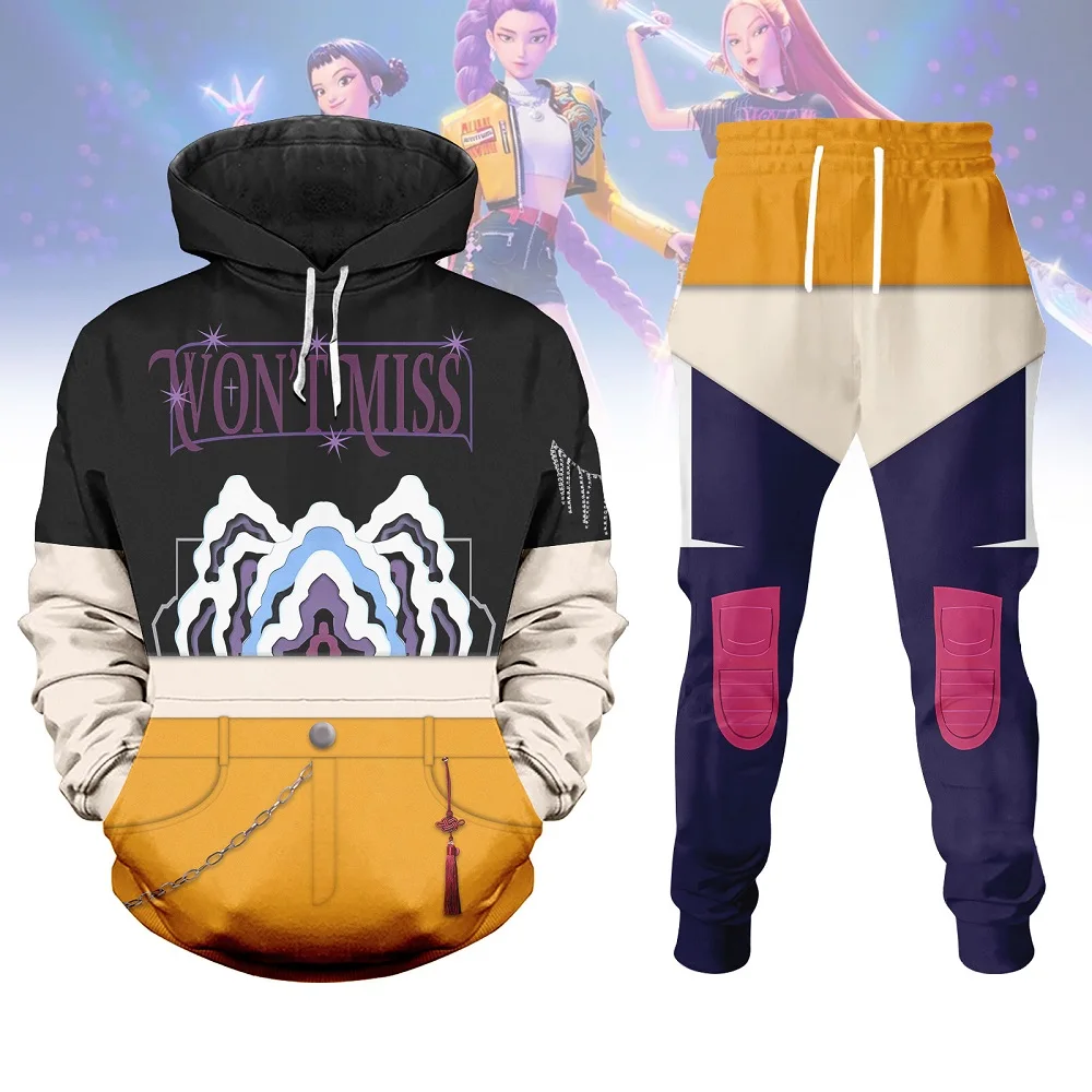 Derpy Tiger Hoodie Sets Kpop Demon Hunters 3d Print Set Men Women Fashion Hoodie+Pant 2Piece Set Men's Oversized Tracksuit Suits