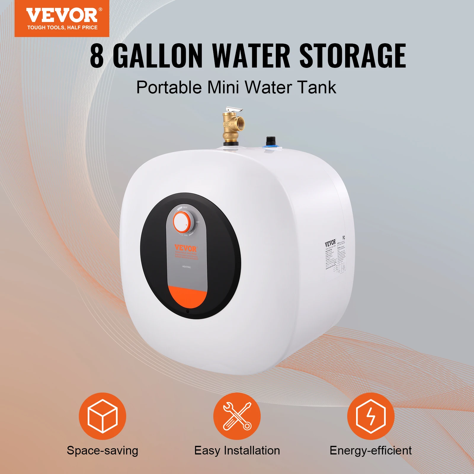 VEVOR Electric Mini-Tank Water Heater, 2.5/4/8-Gal Tank Hot Water Storage, Safety Temperature Pressure Valve,for Kichen Bathroom