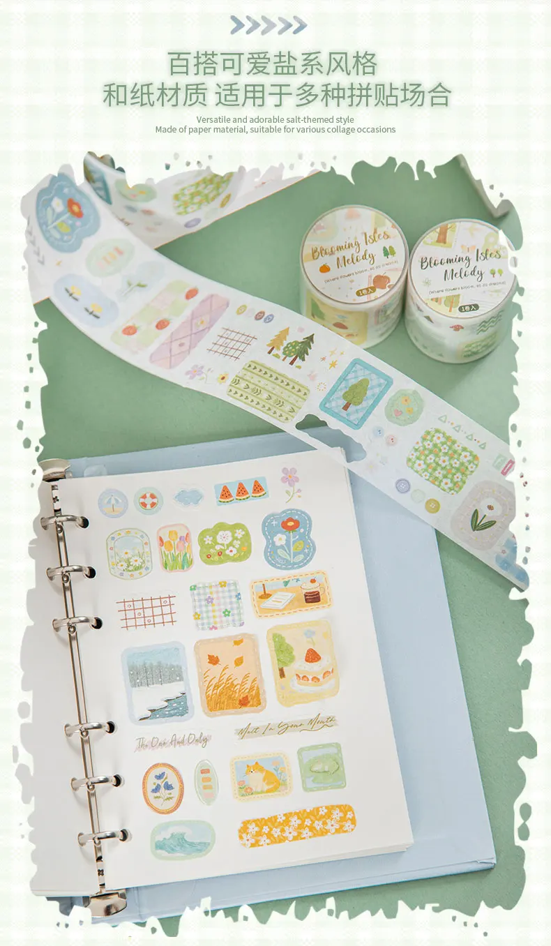 1–6 Rollen frische und beruhigende Washi-Tapes, Scrapbooking-Aufkleber, Material, perfekt für Journaling, DIY-Scrapbooking-Zubehör – Detail 4