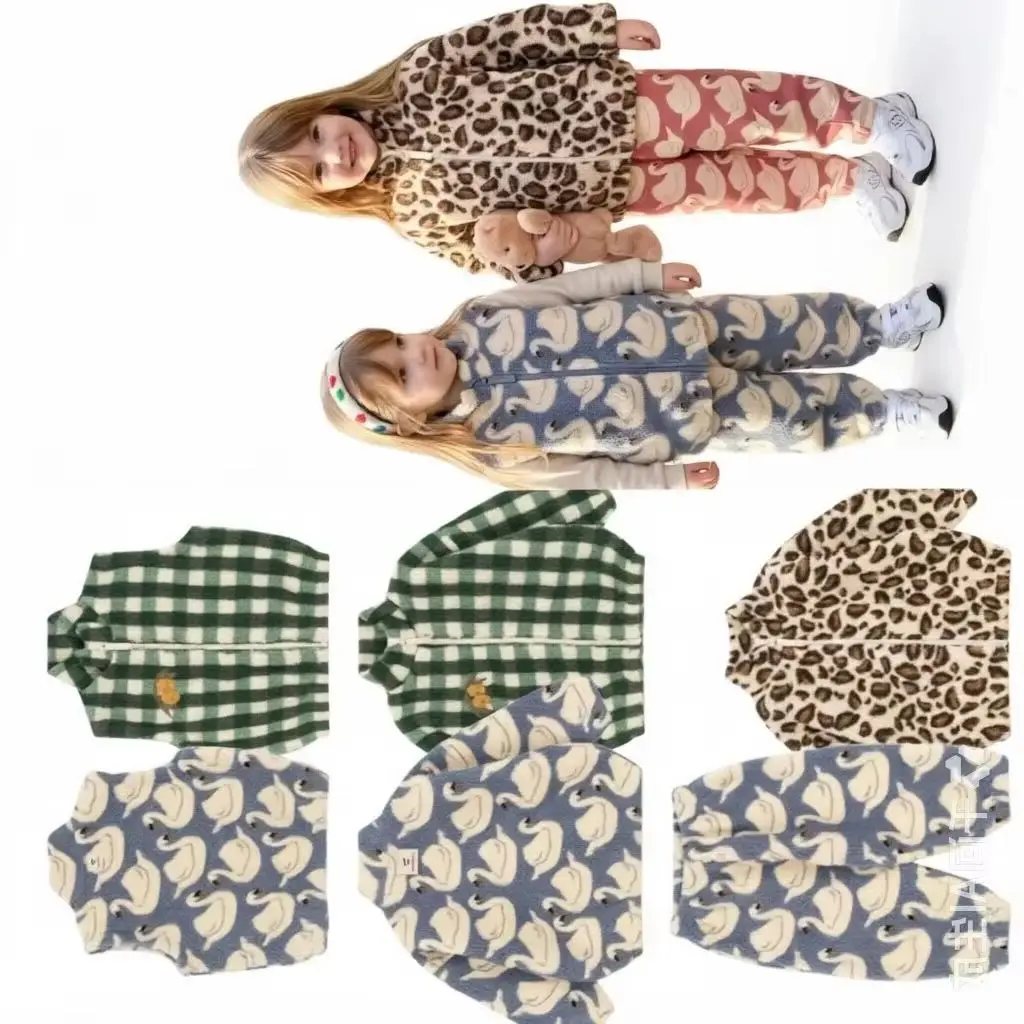 Kids Leopard Print Vest Set Jacket And Pants Boys Girls Sweater Trousers 2026 Autumn Winter Unisex Children Clothing Sets
