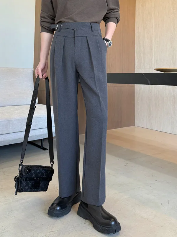 

Мужские повседневные брюки Gorkha с высокой талией, прямого кроя, в корейском стиле, для делового образа, из смесового полиэстера, комфортная посадка