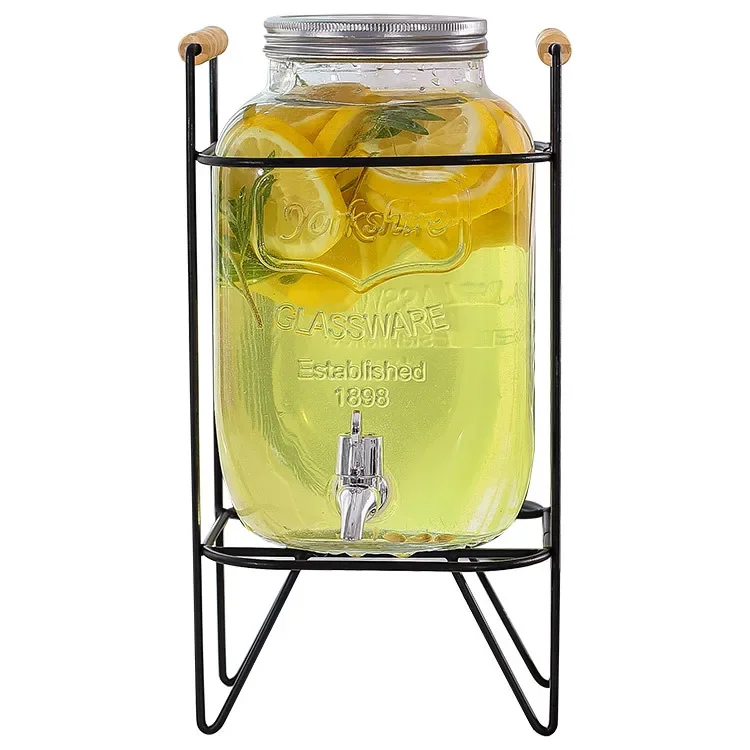 Beverage Bucket with Fauct 4L Glass Jar Party Juice Dispenser Glass Drink Beverage Dispenser with Tap and Stand