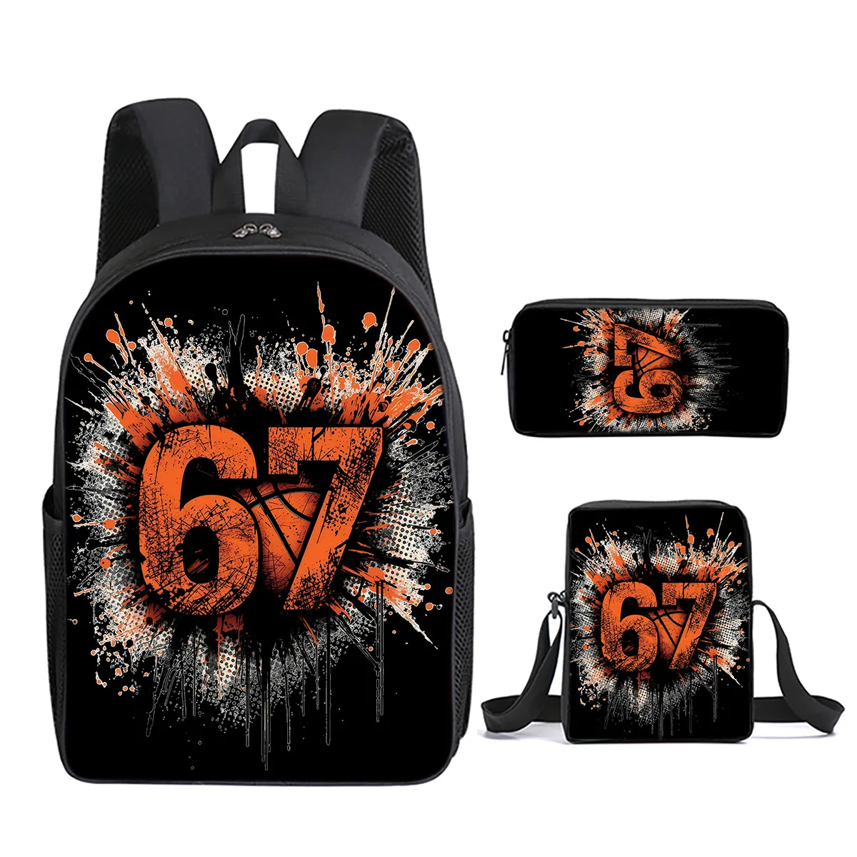 Classic Popular 67 six seven 3D Printed 3pcs/Set pupil School Bags Laptop Daypack Backpack Inclined shoulder bag Pencil Case