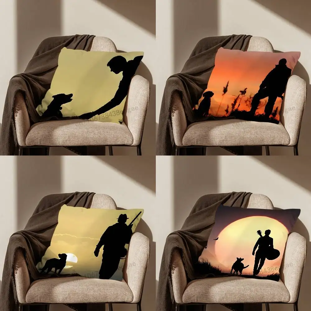 

Silhouette Art Hunter Dog Throw Pillow Case For 45x45cm,55x55cm,30x30cm For Home Bedroom Decoration And Protector