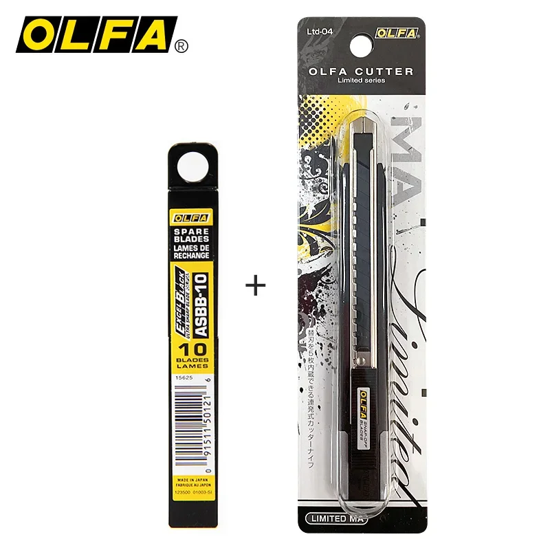 OLFA-cortador de LTD-04 serie limitada, cuchillo utilitario de 9mm, herramientas de corte de papel tapiz, a juego, cuchillas a presión, ASBB-10