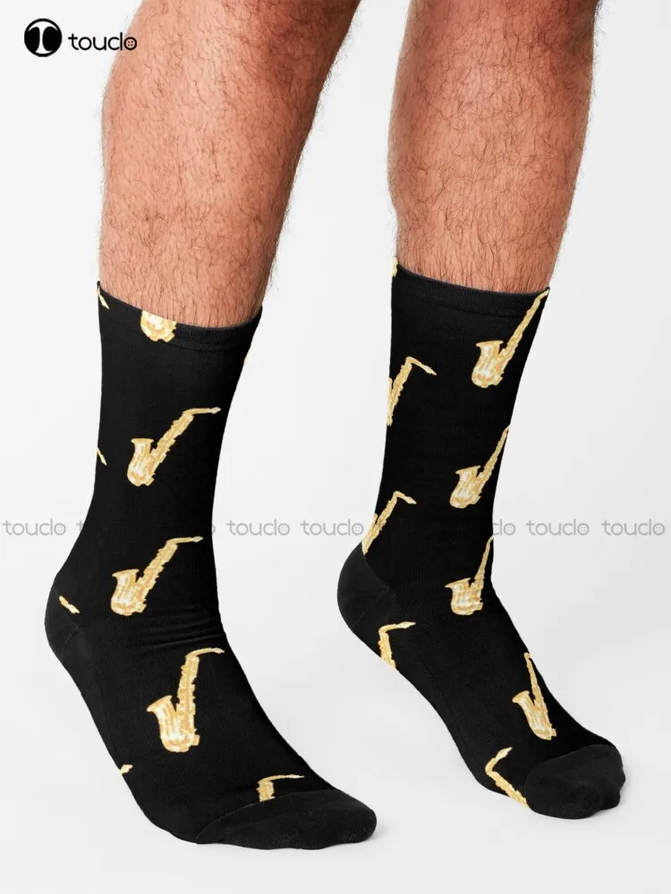 Jazz Music - Sax - Saxophone T-Shirt Socks Black Socks Men Personalized Custom Unisex Adult Teen Youth Socks 360° Digital Print