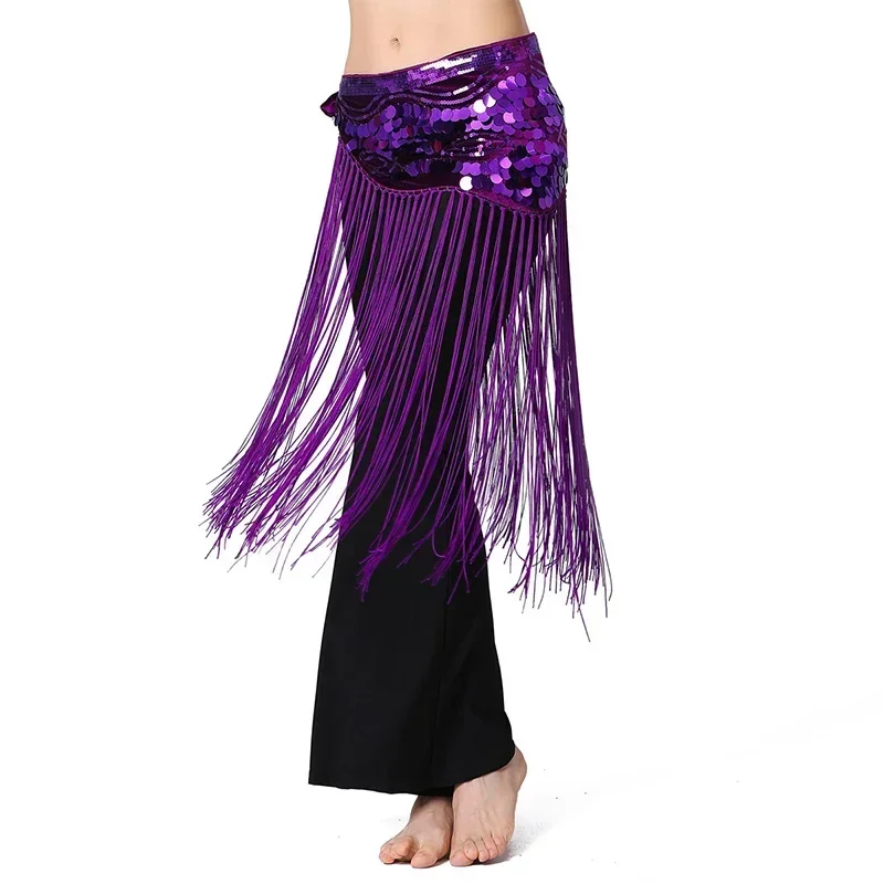 New Dynamic Belly Dance Waist Chain Waist Ornament Women Triangle Long Tassel Oriental Dance Sequins Black Hip Scarf 4 color