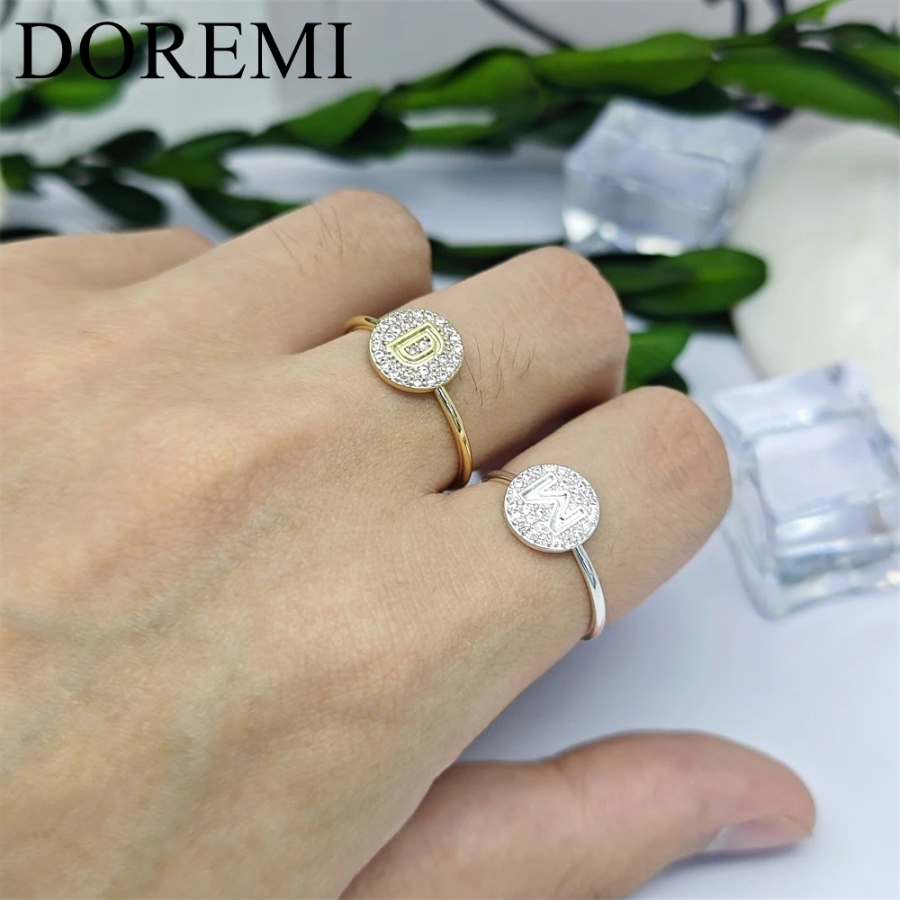 DOREMI Girls Women Initial Letter Ring Mirco Pave Zircon Full Stone Letters Custom Ring Girls Jewelry