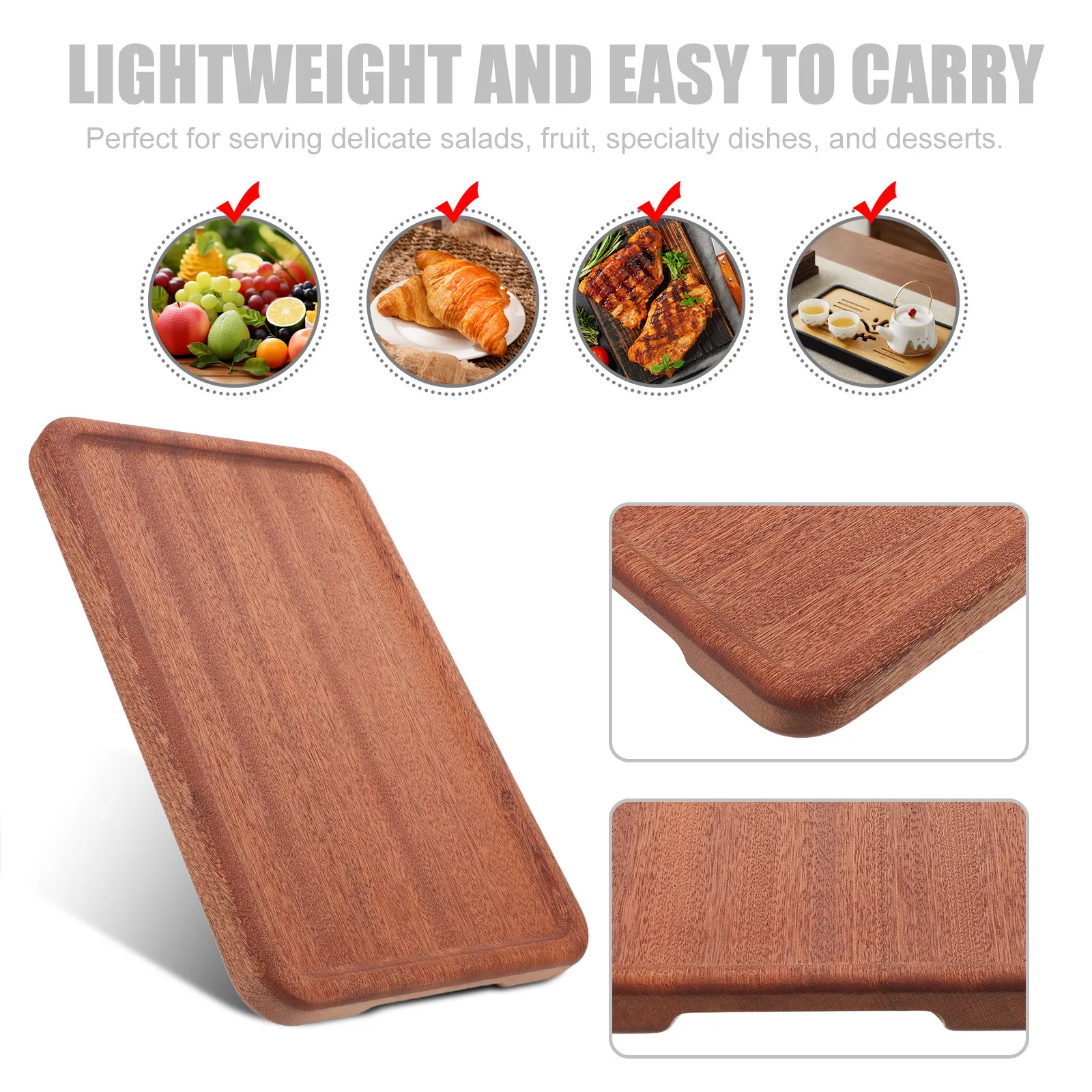 Rectangle Solid Wood Charcuterie Board Raised Edge Wooden Serving Tray Cheese Plate Cake Dessert Snack Appetizer Farmhouse Decor view 4