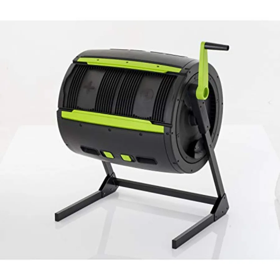 Maze Two Stage Compost Tumbler for backyard composting, durable powder-coated steel, black finish, dual-batch rotating design f