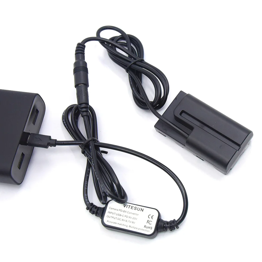 Cable de alimentación USB tipo C + batería ficticia de NP-F550, acoplador de CC compatible con DK-415 para cámara Sony NEX-FS100 y BMPCC, luz LED, F750, F960, F970