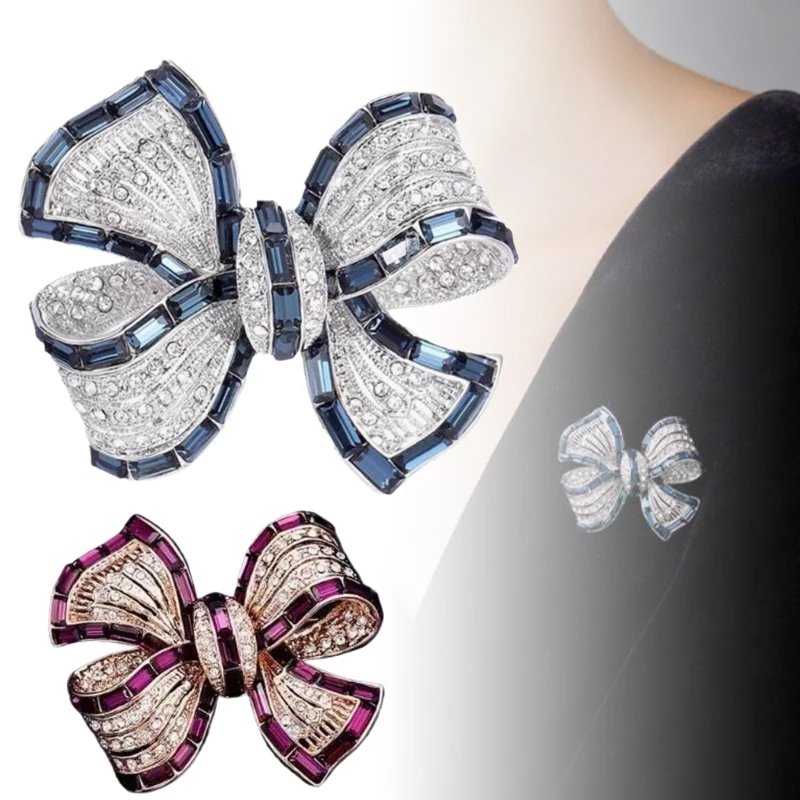 New！Chic Bowknot Brooch Fashion Luxury Rhinestone Bow Brooches Pins For Men Women Clothing Coat Corsage Party Jewelry Gifts